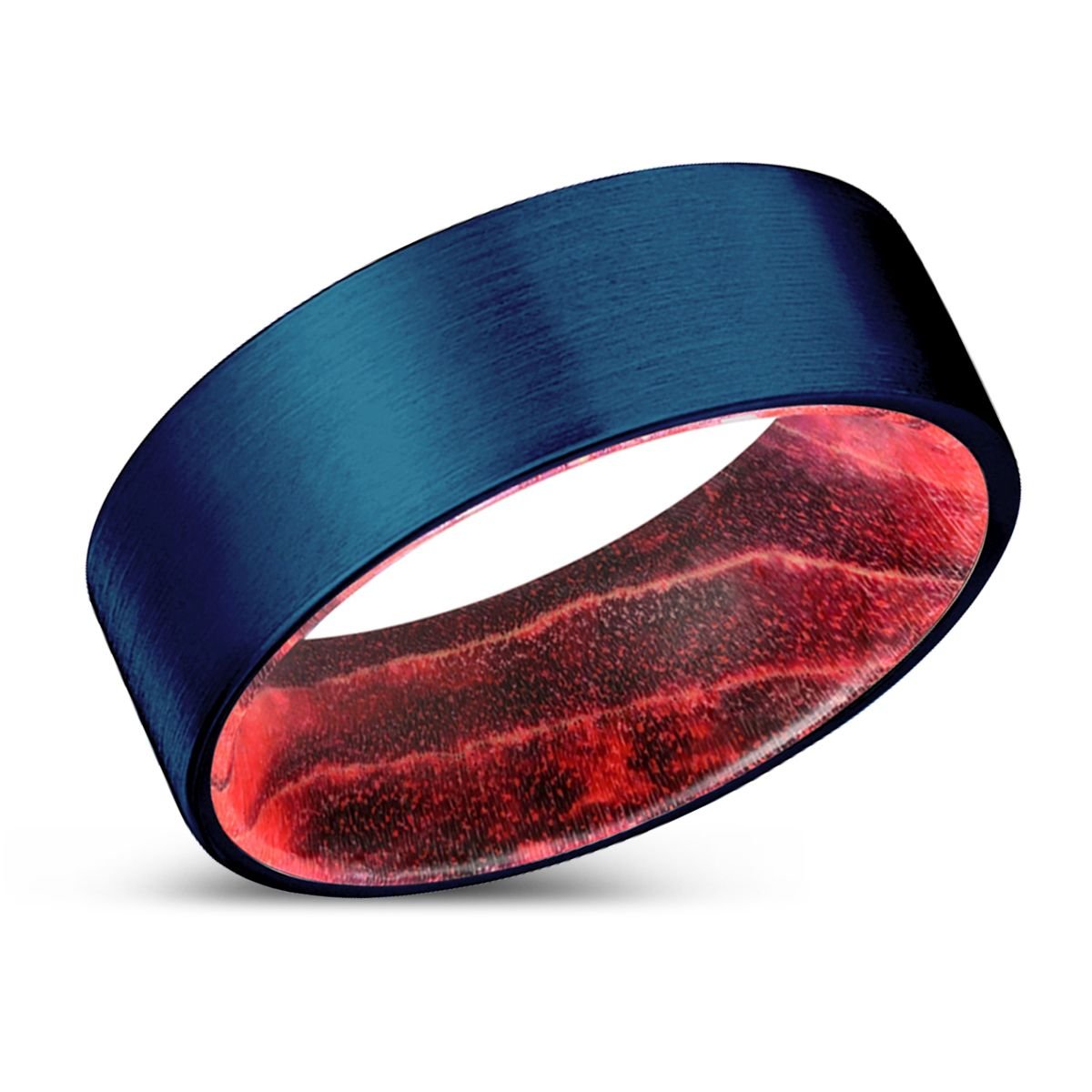 MAJOR | Black & Red Wood, Blue Tungsten Ring, Brushed, Flat - Rings - Aydins Jewelry - 2