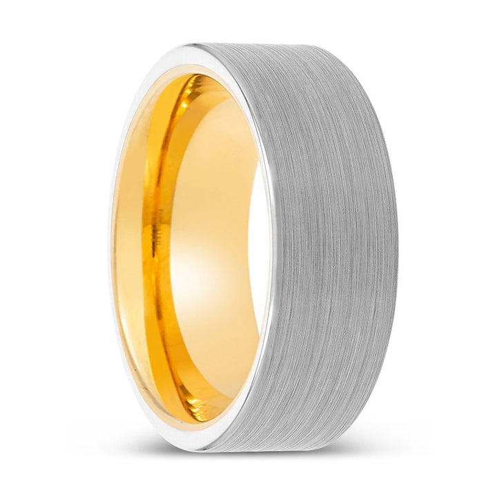 MALACHI | Gold Ring, White Tungsten Ring, Brushed, Flat - Rings - Aydins Jewelry - 1