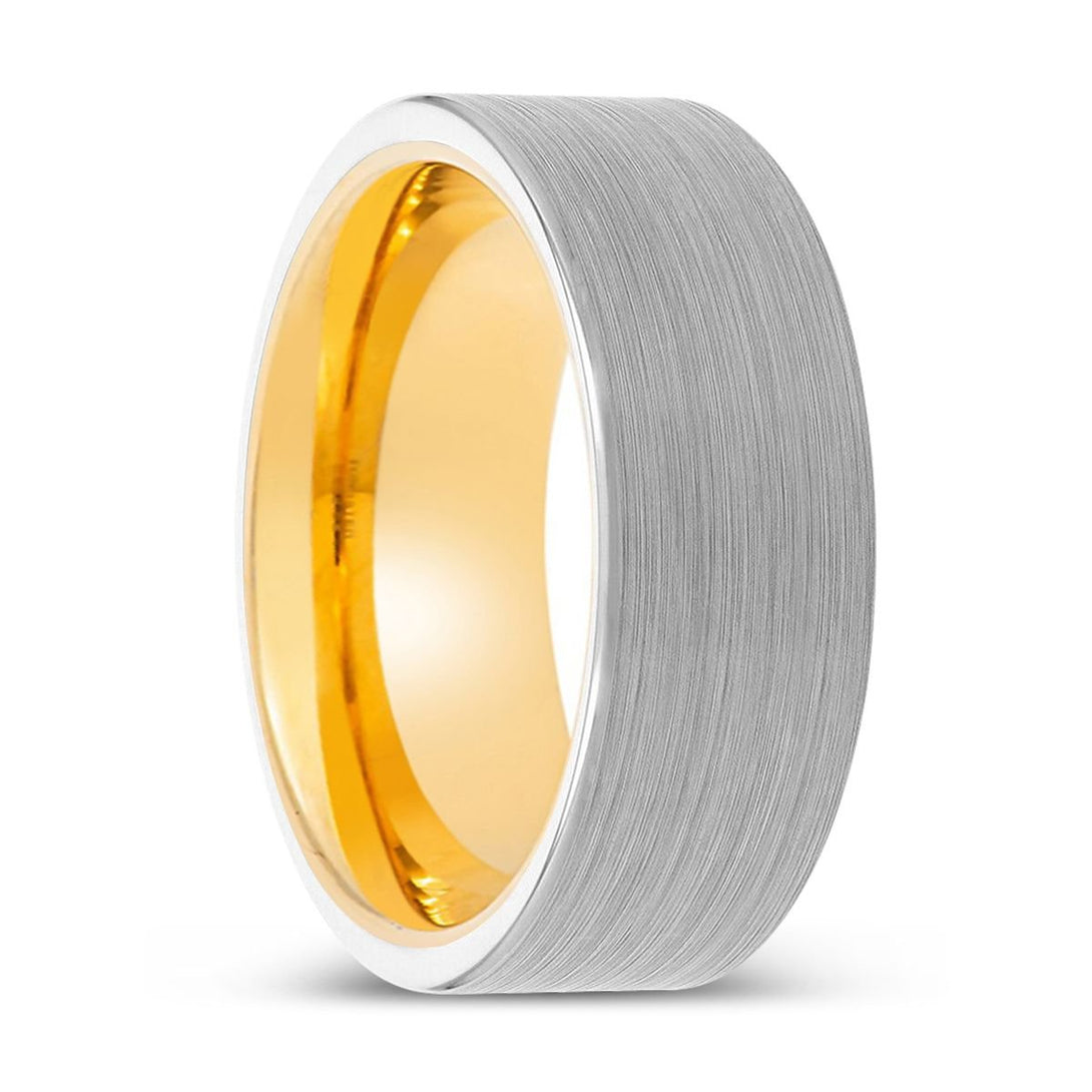 MALACHI | Gold Ring, White Tungsten Ring, Brushed, Flat - Rings - Aydins Jewelry - 1