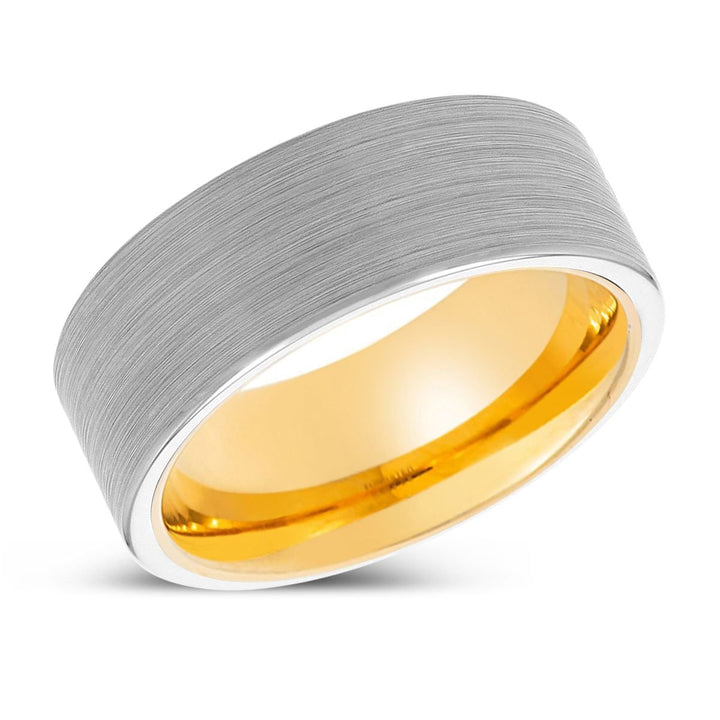 MALACHI | Gold Ring, White Tungsten Ring, Brushed, Flat - Rings - Aydins Jewelry - 2