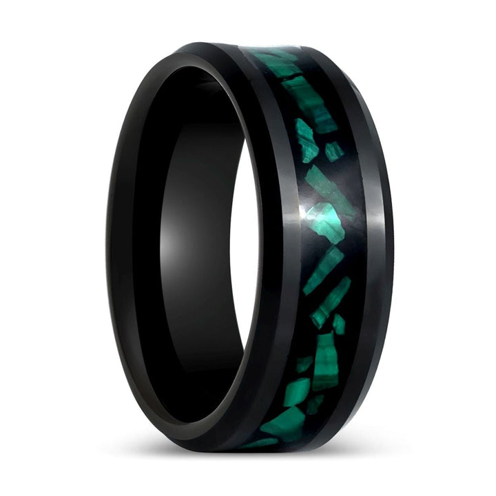 MALACHIP | Black Tungsten Ring, Malachite Inlay, Beveled - Rings - Aydins Jewelry - 1