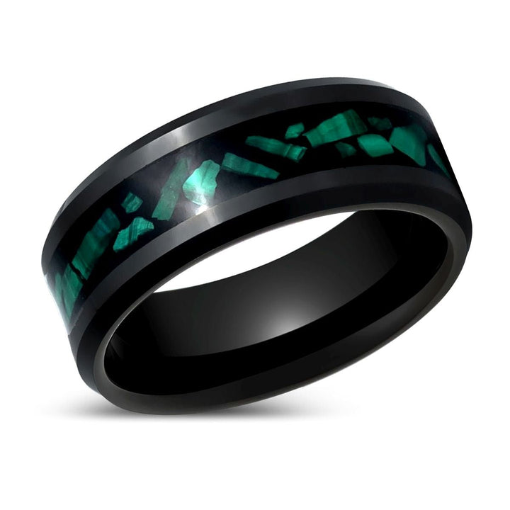 MALACHIP | Black Tungsten Ring, Malachite Inlay, Beveled - Rings - Aydins Jewelry - 2