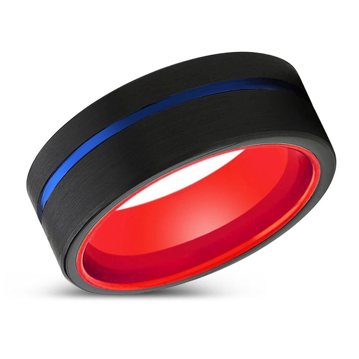 MALDITO | Red Ring, Black Tungsten Ring, Blue Offset Groove, Flat - Rings - Aydins Jewelry - 2
