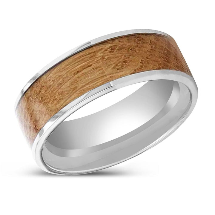 MALT | Tungsten Ring, Whiskey Barrel Inlaid, Flat Polished Edges - Rings - Aydins Jewelry - 2