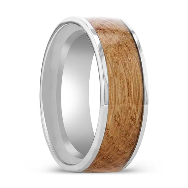 MALT | Tungsten Ring, Whiskey Barrel Inlaid, Flat Polished Edges - Rings - Aydins Jewelry
