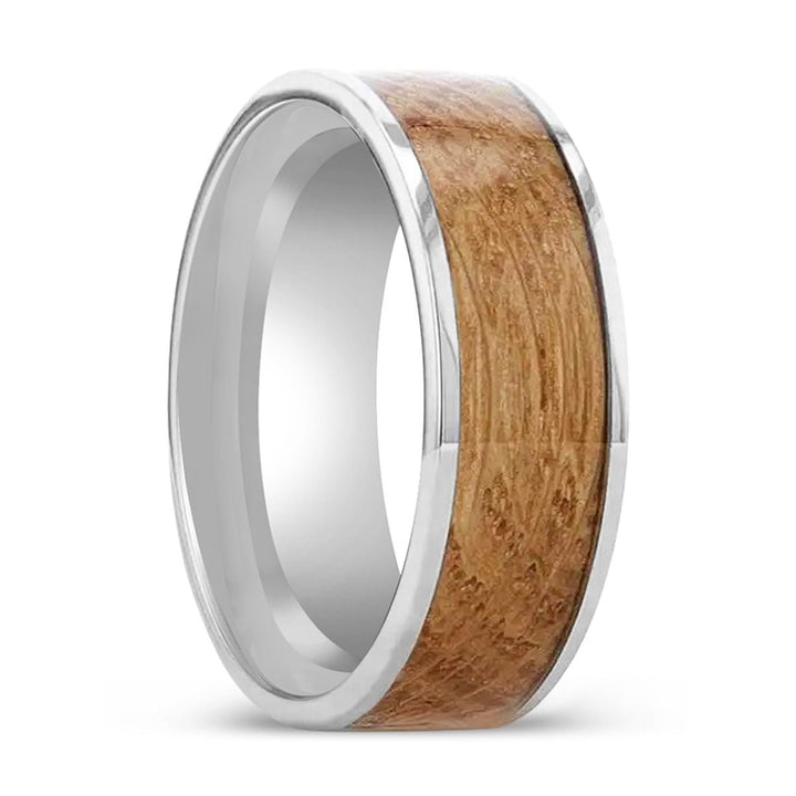 MALT | Tungsten Ring, Whiskey Barrel Inlaid, Flat Polished Edges - Rings - Aydins Jewelry - 1