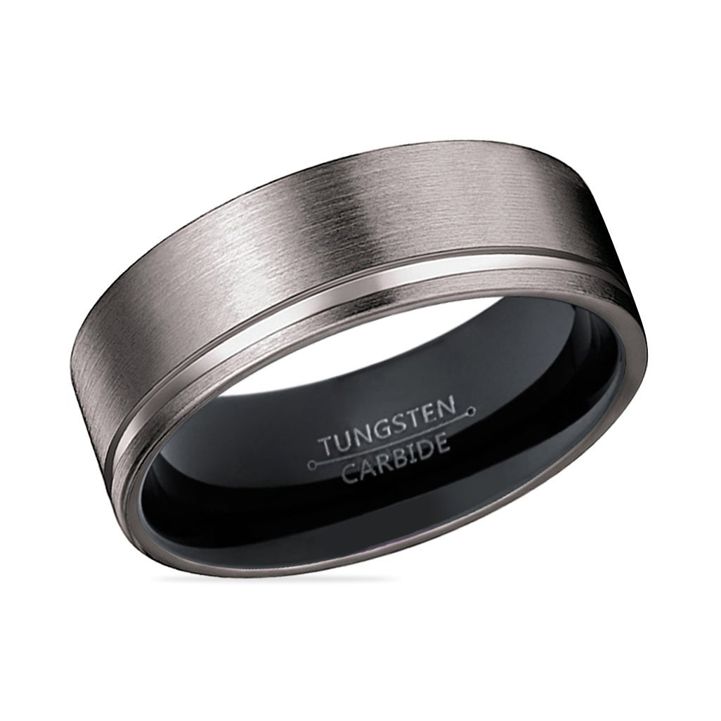 MAMBA | Black Ring, Gunmetal Tungsten Offset Groove - Rings - Aydins Jewelry - 2