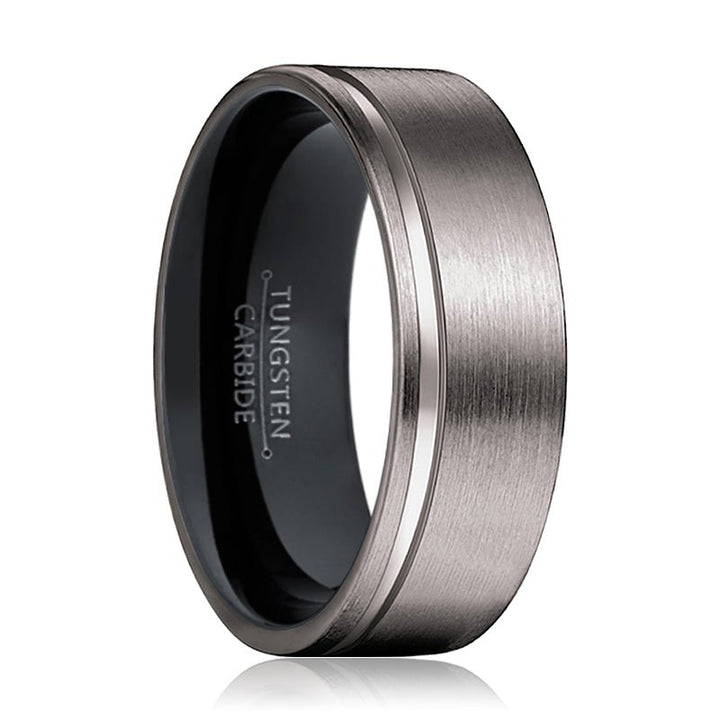 MAMBA | Black Ring, Gunmetal Tungsten Offset Groove - Rings - Aydins Jewelry - 1