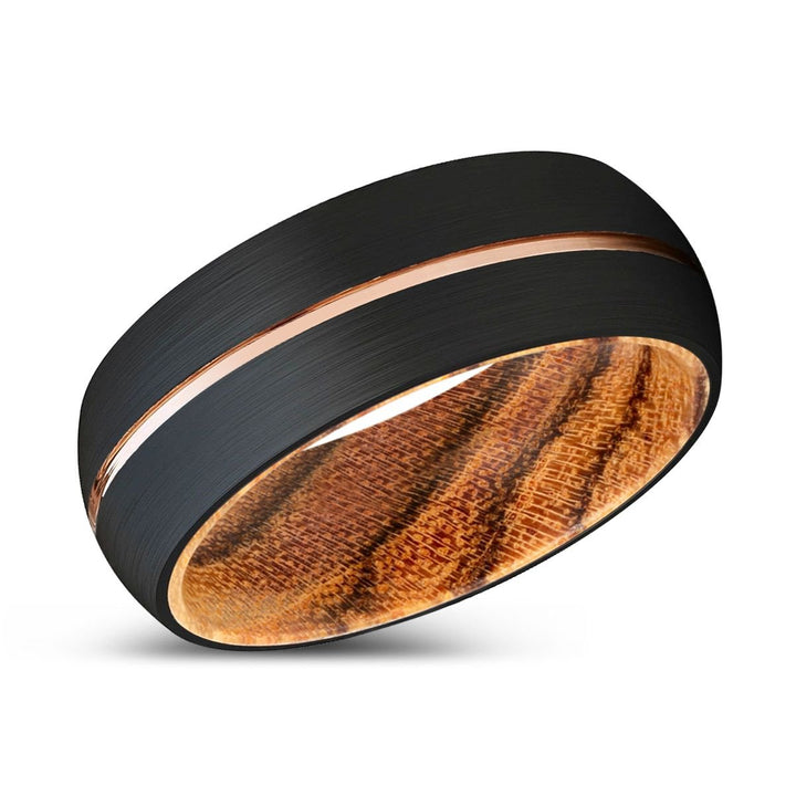 MAMBO | Bocote Wood, Black Tungsten Ring, Rose Gold Groove, Domed - Rings - Aydins Jewelry - 2