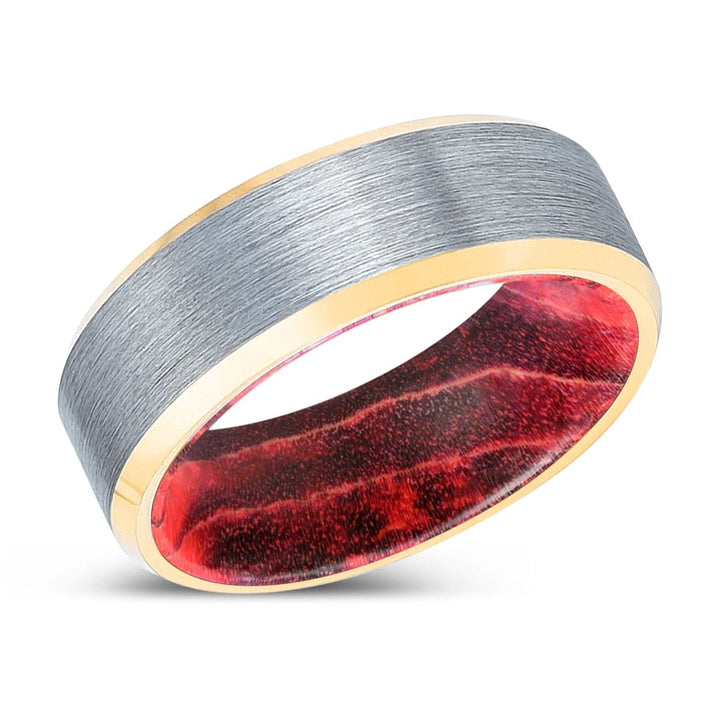 MANDO | Black & Red Wood, Brushed, Silver Tungsten Ring, Gold Beveled Edges - Rings - Aydins Jewelry - 2