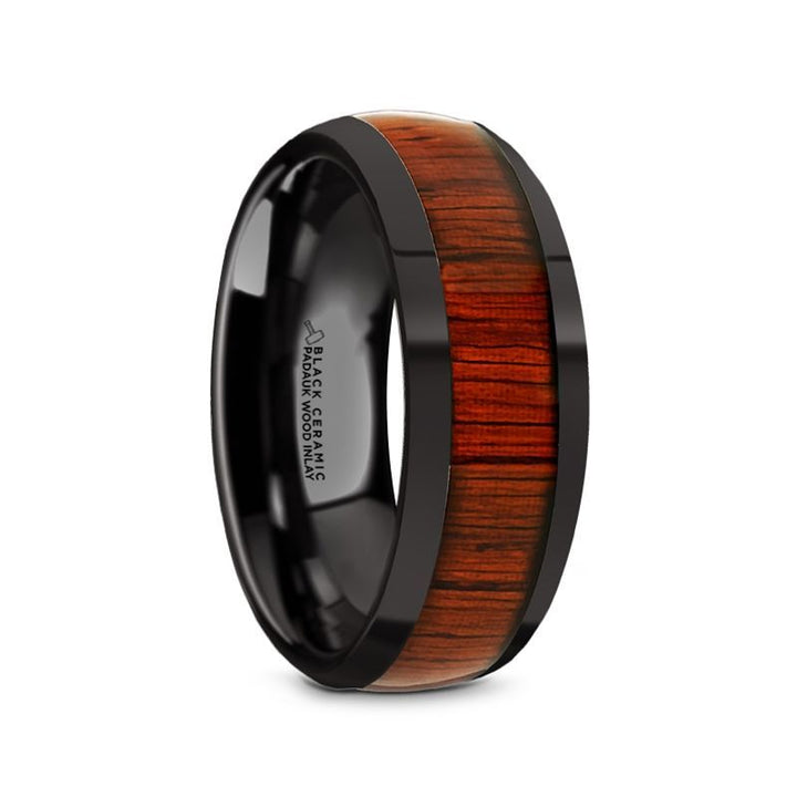 MANE | Black Ceramic Ring, Padauk Wood Inlay, Domed - Rings - Aydins Jewelry - 1