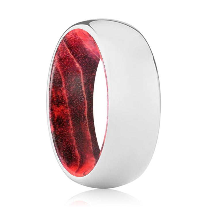 MANIA | Black & Red Wood, Silver Tungsten Ring, Shiny, Domed - Rings - Aydins Jewelry - 1