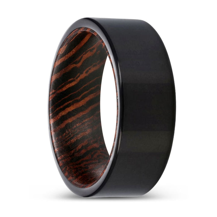 MANOLIS | Wenge Wood, Black Tungsten Ring, Shiny, Flat - Rings - Aydins Jewelry - 1