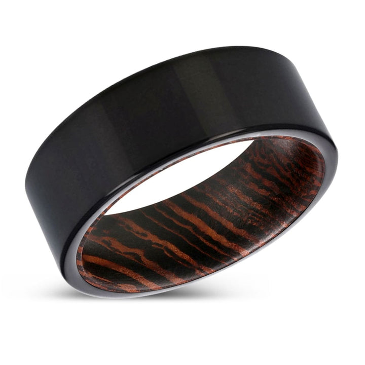 MANOLIS | Wenge Wood, Black Tungsten Ring, Shiny, Flat - Rings - Aydins Jewelry - 2