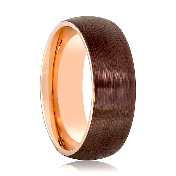 MARAR | Rose Gold Tungsten Ring, Brown Brushed, Domed - Rings - Aydins Jewelry - 1