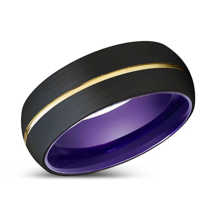MARCEL | Purple Ring, Black Tungsten Ring, Gold Groove, Domed - Rings - Aydins Jewelry - 2