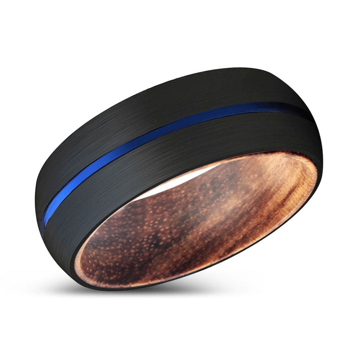 MARCELLO | Zebra Wood, Black Tungsten Ring, Blue Groove, Domed - Rings - Aydins Jewelry - 2