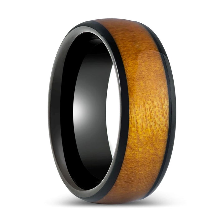 MARCO | Black Tungsten Ring, Hue Solidified Wood, Domed - Rings - Aydins Jewelry - 1