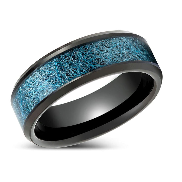MARIEMONT | Black Tungsten Ring with Blue Silk Inlay - Rings - Aydins Jewelry - 2
