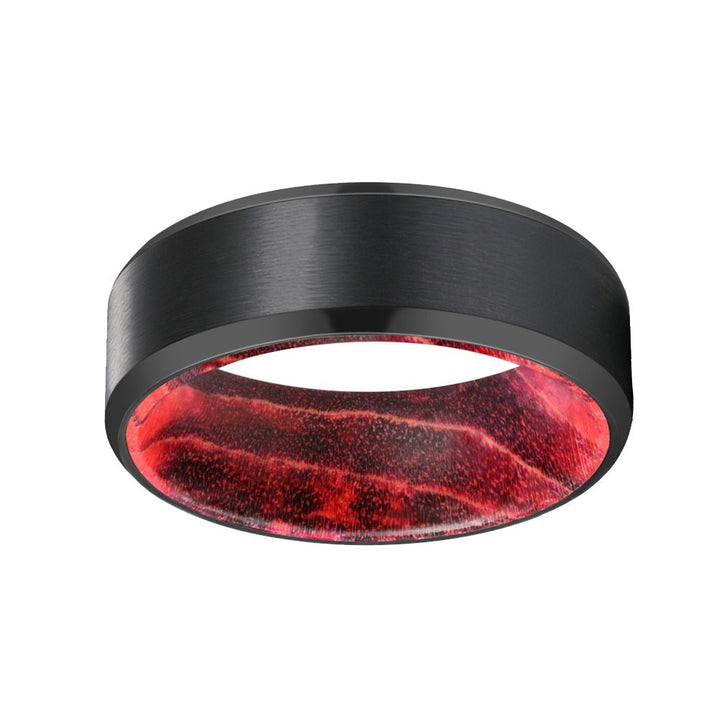 MARRON | Black & Red Wood, Black Tungsten Ring, Brushed, Beveled - Rings - Aydins Jewelry - 2