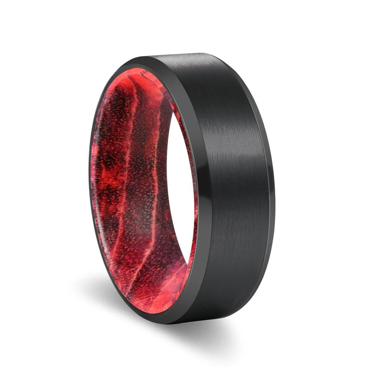 MARRON | Black & Red Wood, Black Tungsten Ring, Brushed, Beveled - Rings - Aydins Jewelry - 1