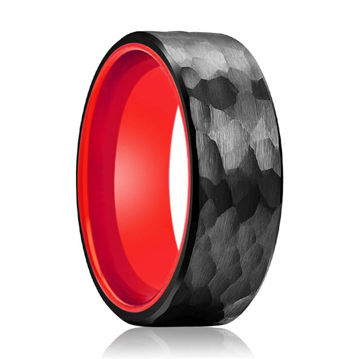 MARS | Red Ring, Black Tungsten Ring, Hammered, Flat - Rings - Aydins Jewelry - 1