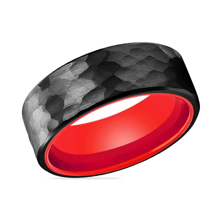 MARS | Red Ring, Black Tungsten Ring, Hammered, Flat - Rings - Aydins Jewelry - 2