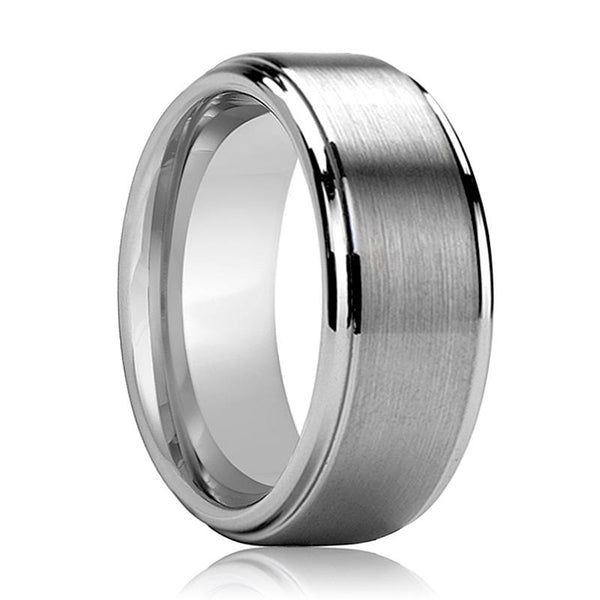 Beveled Men's Tungsten Wedding Band with Brushed Center and Polished Step Edges - Rings - Aydins_Jewelry