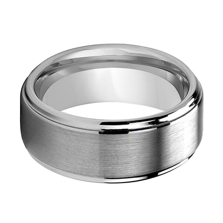 MARVEL | Silver Tungsten Ring, Brushed, Stepped Edge