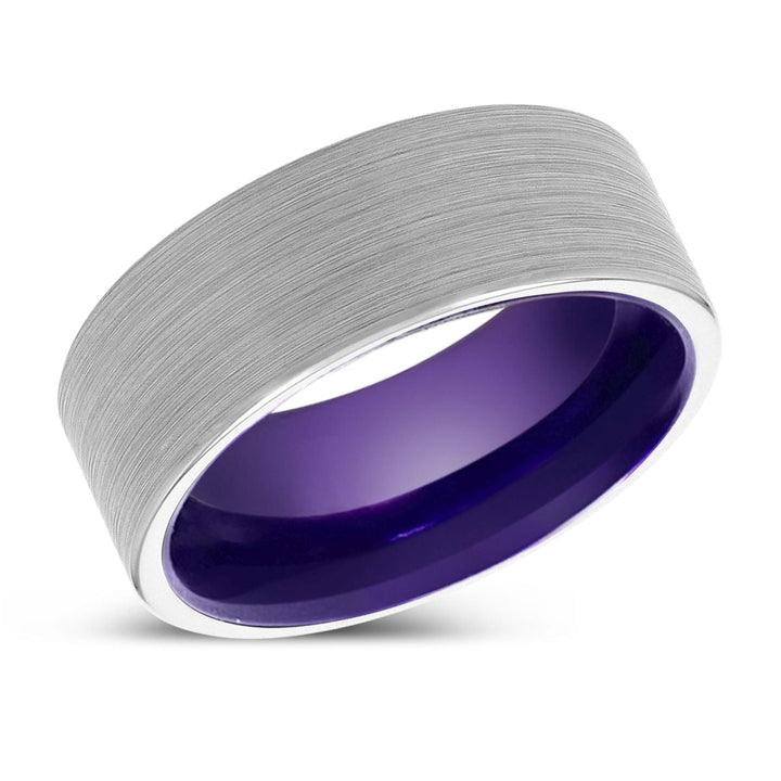 MARVINA | Purple Ring, White Tungsten Ring, Brushed, Flat - Rings - Aydins Jewelry - 2