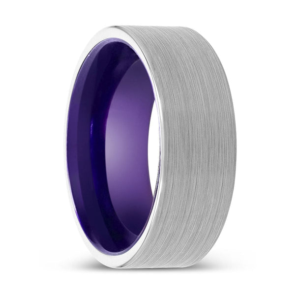 MARVINA | Purple Ring, White Tungsten Ring, Brushed, Flat - Rings - Aydins Jewelry