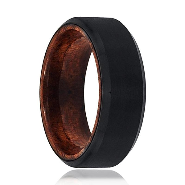 MASERATI | Rose Wood, Black Tungsten Ring, Brushed, Beveled - Rings - Aydins Jewelry