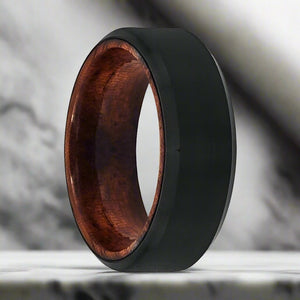 MASERATI | Rose Wood, Black Tungsten Ring, Brushed, Beveled - Rings - Aydins Jewelry - 1