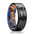 MASON | Blue & Yellow/Orange Wood, Black Tungsten Ring, Hammered, Flat - Rings - Aydins Jewelry - 1