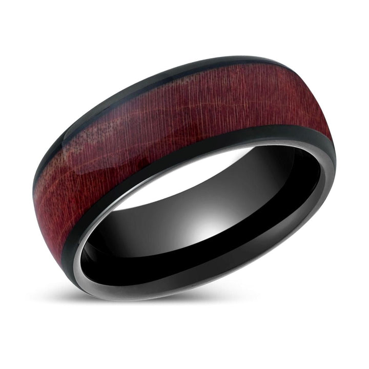 MATHAIOS | Black Tungsten Ring, Burgundy Solidified Wood, Domed - Rings - Aydins Jewelry - 2