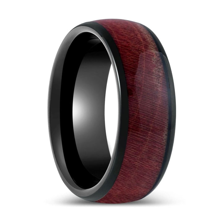 MATHAIOS | Black Tungsten Ring, Burgundy Solidified Wood, Domed - Rings - Aydins Jewelry - 1