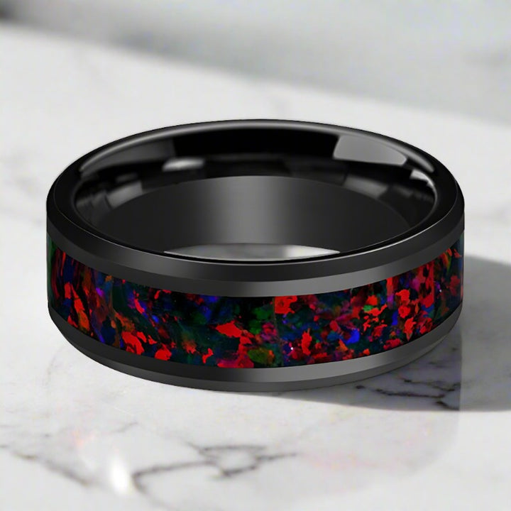MATRIX | Black Ceramic Ring, Black Opal Inlay, Beveled - Rings - Aydins Jewelry - 2