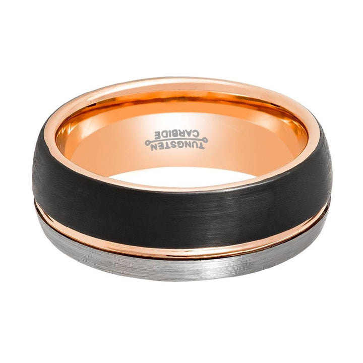 MATTHIAS | Tungsten Ring Three Tone Silver, Rose Gold & Black - Rings - Aydins Jewelry - 3