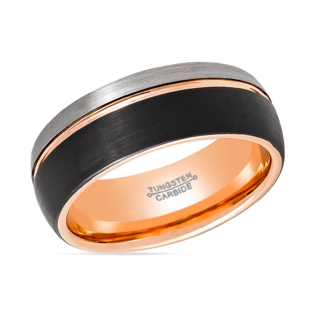 MATTHIAS | Tungsten Ring Three Tone Silver, Rose Gold & Black - Rings - Aydins Jewelry - 2