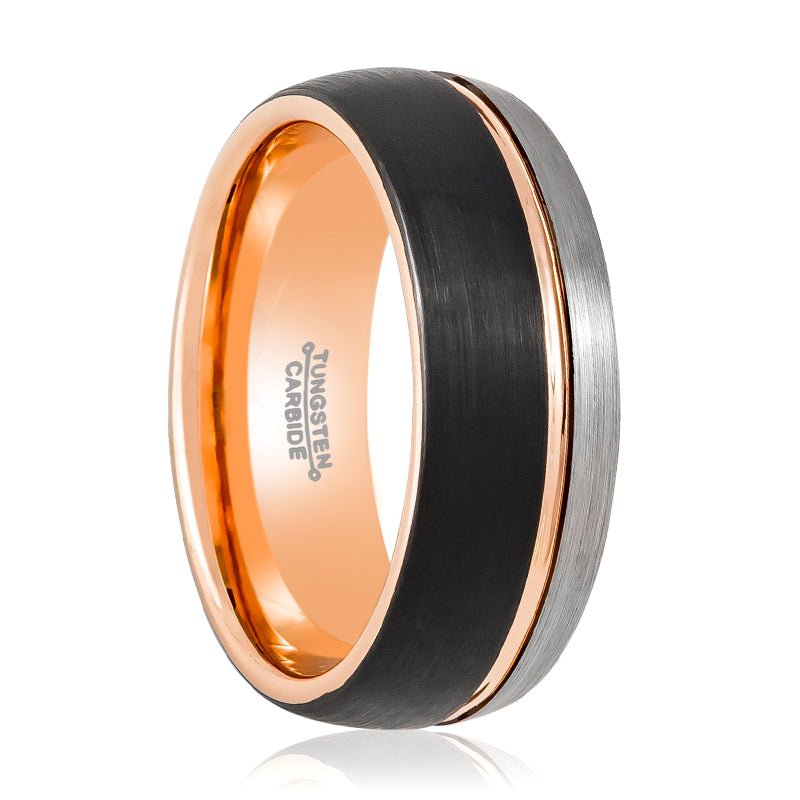 MATTHIAS | Tungsten Ring Three Tone Silver, Rose Gold & Black - Rings - Aydins Jewelry - 1