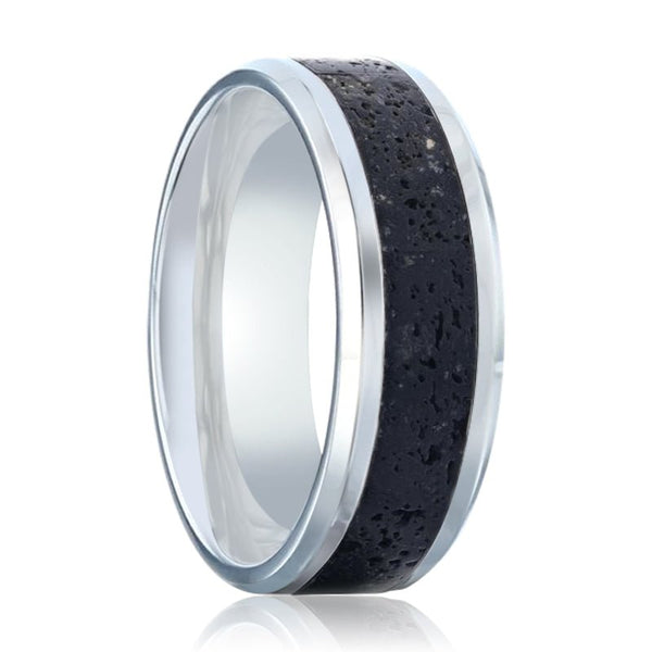 MAUNA | Titanium Ring Black And Gray Lava Inlay