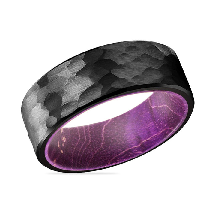 OBSIDIROYAL | Purple Wood, Black Tungsten Ring, Hammered, Flat - Rings - Aydins Jewelry - 2