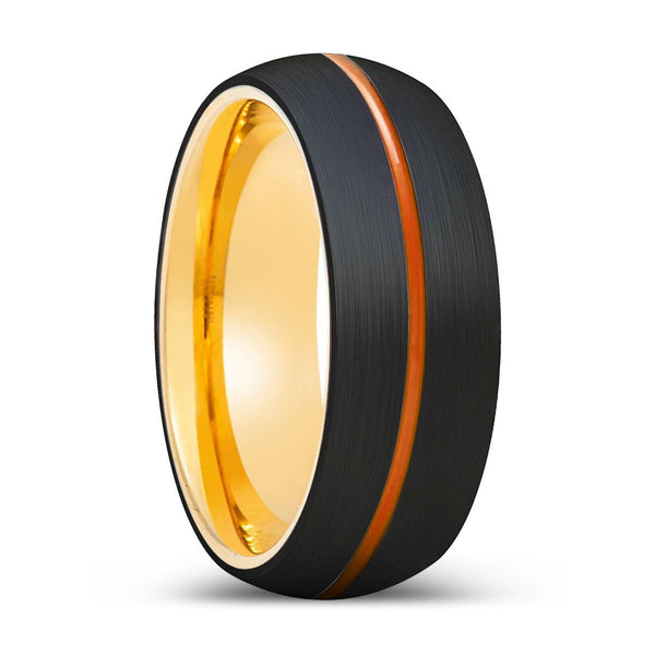 MAVERICKUS | Gold Ring, Black Tungsten Ring, Orange Groove, Domed - Rings - Aydins Jewelry - 1