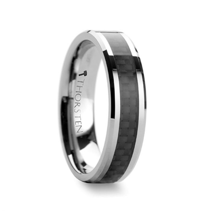 MAXIMUS | Silver Tungsten Ring, Black Carbon Fiber Inlay, Beveled, 4mm, 6mm, 8mm - Rings - Aydins Jewelry - 3