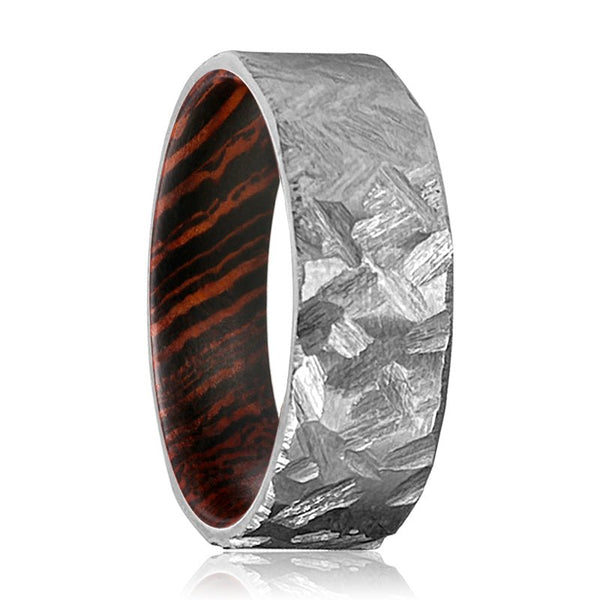 MEADOW | Wenge Wood, Silver Titanium Ring, Hammered, Flat - Rings - Aydins Jewelry - 1