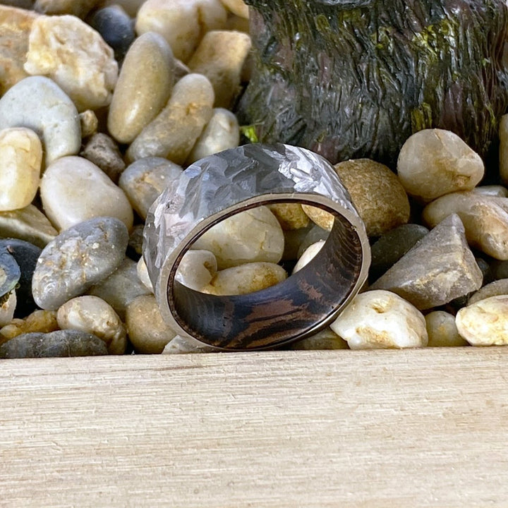MEADOW | Wenge Wood, Silver Titanium Ring, Hammered, Flat - Rings - Aydins Jewelry - 5