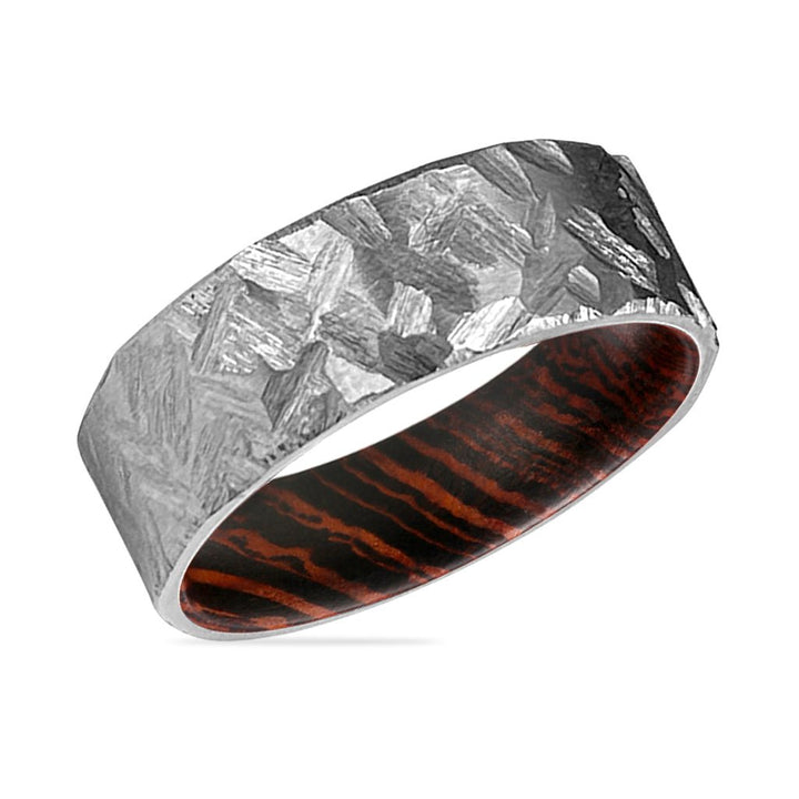 MEADOW | Wenge Wood, Silver Titanium Ring, Hammered, Flat - Rings - Aydins Jewelry - 2