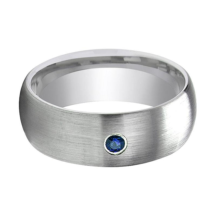 MELANTHIOS | Silver Tungsten Ring, Blue Diamond, Domed - Rings - Aydins Jewelry - 2