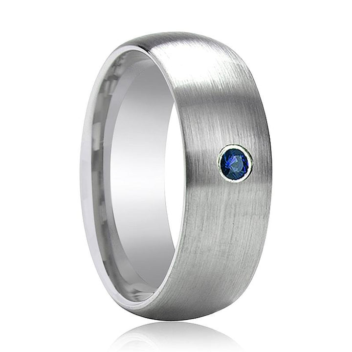 MELANTHIOS | Silver Tungsten Ring, Blue Diamond, Domed - Rings - Aydins Jewelry - 1