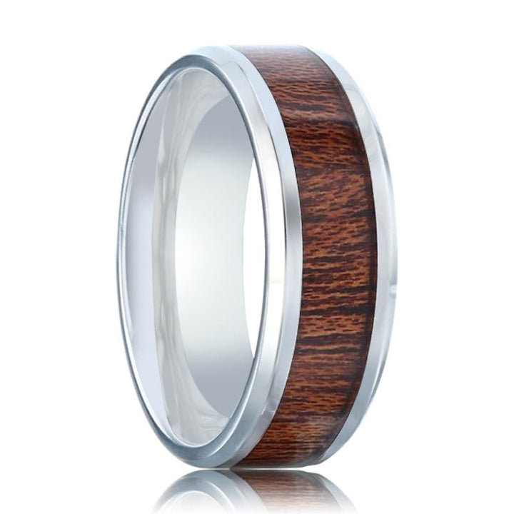 MELIA | Silver Titanium Ring, Mahogany Wood Inlay, Beveled - Rings - Aydins Jewelry - 1